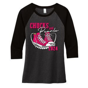 Chucks And Pearls Im With Her Kamala 2024 Women's Tri-Blend 3/4-Sleeve Raglan Shirt