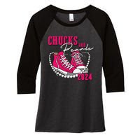 Chucks And Pearls Im With Her Kamala 2024 Women's Tri-Blend 3/4-Sleeve Raglan Shirt