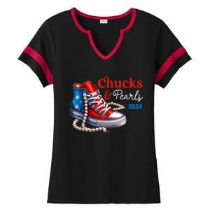 Chucks And Pearls 2024 Im With Her Kamala Ladies Halftime Notch Neck Tee