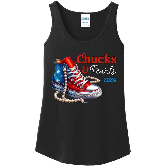 Chucks And Pearls 2024 Im With Her Kamala Ladies Essential Tank