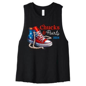 Chucks And Pearls 2024 Im With Her Kamala Women's Racerback Cropped Tank