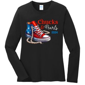 Chucks And Pearls 2024 Im With Her Kamala Ladies Long Sleeve Shirt