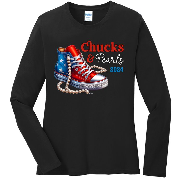 Chucks And Pearls 2024 Im With Her Kamala Ladies Long Sleeve Shirt