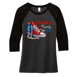 Chucks And Pearls 2024 Im With Her Kamala Women's Tri-Blend 3/4-Sleeve Raglan Shirt