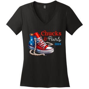 Chucks And Pearls 2024 Im With Her Kamala Women's V-Neck T-Shirt