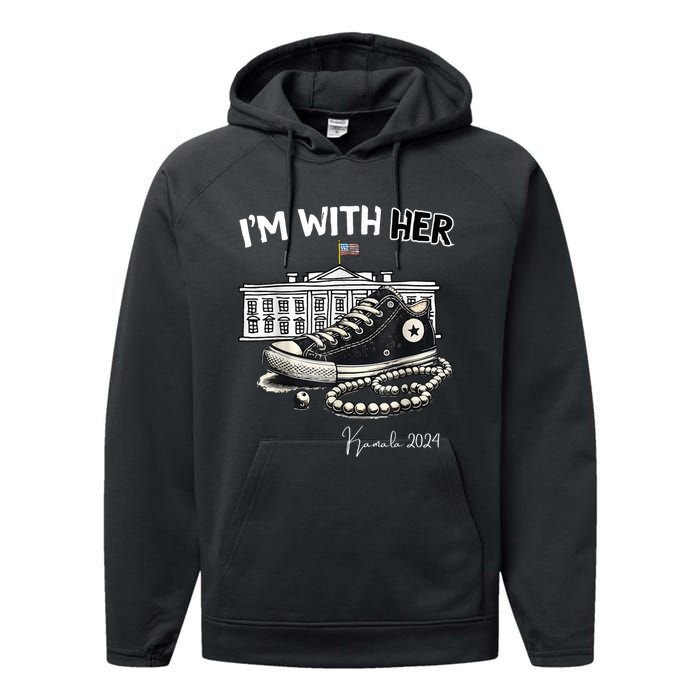 Chucks And Pearls IM With Her Kamala 2024 Retro Vintage Performance Fleece Hoodie