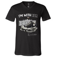 Chucks And Pearls IM With Her Kamala 2024 Retro Vintage V-Neck T-Shirt