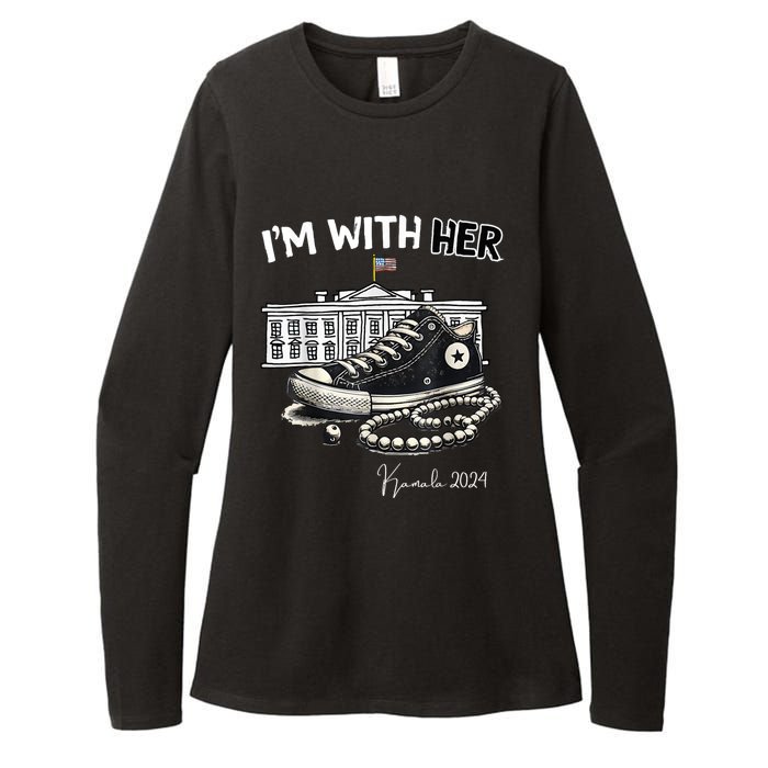 Chucks And Pearls IM With Her Kamala 2024 Retro Vintage Womens CVC Long Sleeve Shirt