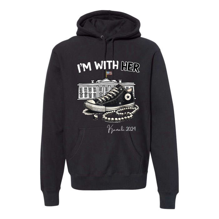 Chucks And Pearls IM With Her Kamala 2024 Retro Vintage Premium Hoodie