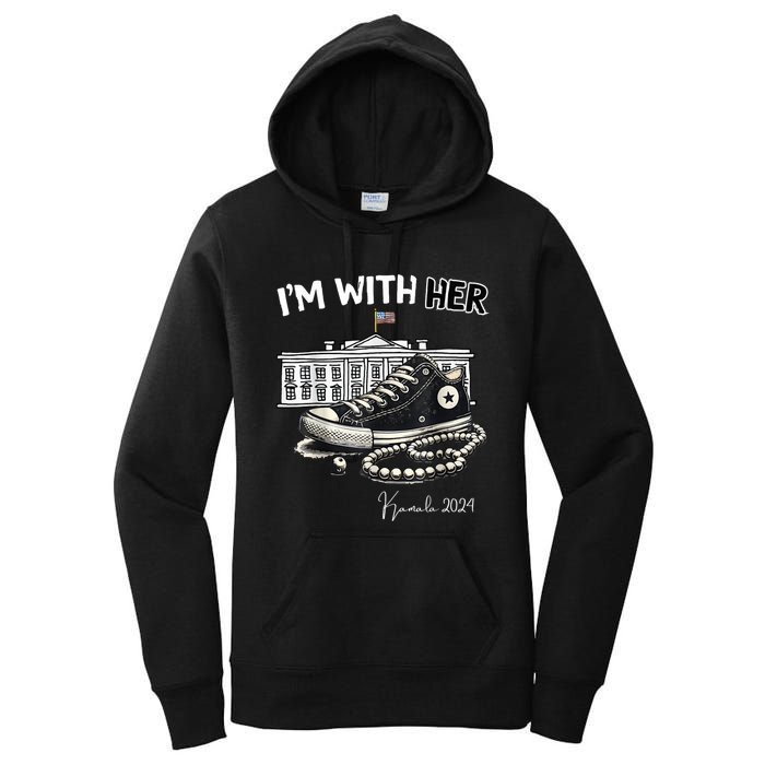 Chucks And Pearls IM With Her Kamala 2024 Retro Vintage Women's Pullover Hoodie