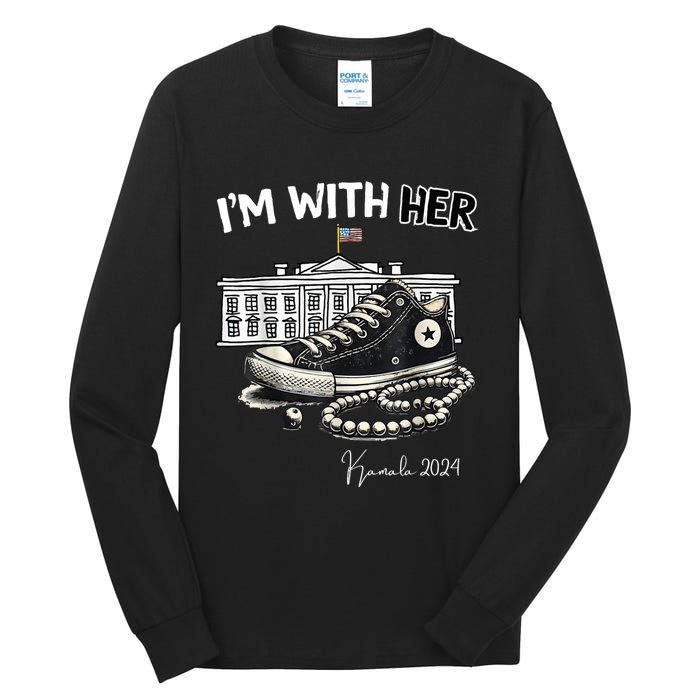 Chucks And Pearls IM With Her Kamala 2024 Retro Vintage Tall Long Sleeve T-Shirt