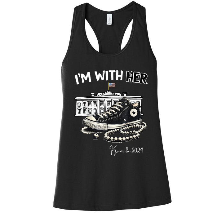 Chucks And Pearls IM With Her Kamala 2024 Retro Vintage Women's Racerback Tank