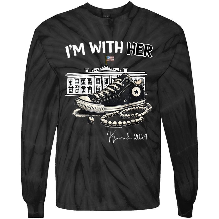 Chucks And Pearls IM With Her Kamala 2024 Retro Vintage Tie-Dye Long Sleeve Shirt