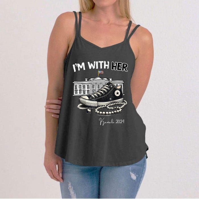 Chucks And Pearls IM With Her Kamala 2024 Retro Vintage Women's Strappy Tank