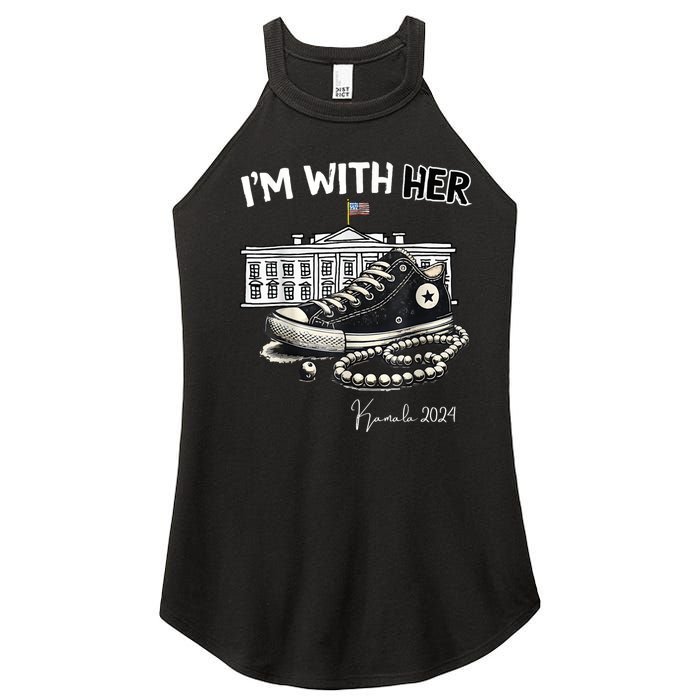 Chucks And Pearls IM With Her Kamala 2024 Retro Vintage Women's Perfect Tri Rocker Tank