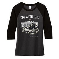 Chucks And Pearls IM With Her Kamala 2024 Retro Vintage Women's Tri-Blend 3/4-Sleeve Raglan Shirt