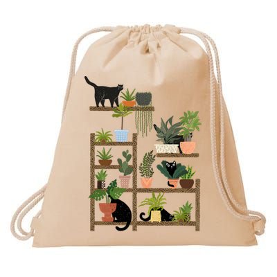 Cats And Plants Drawstring Bag