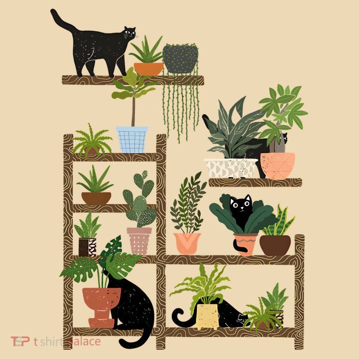 Cats And Plants Drawstring Bag