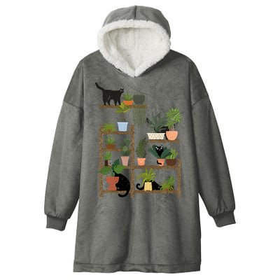 Cats And Plants Hooded Wearable Blanket