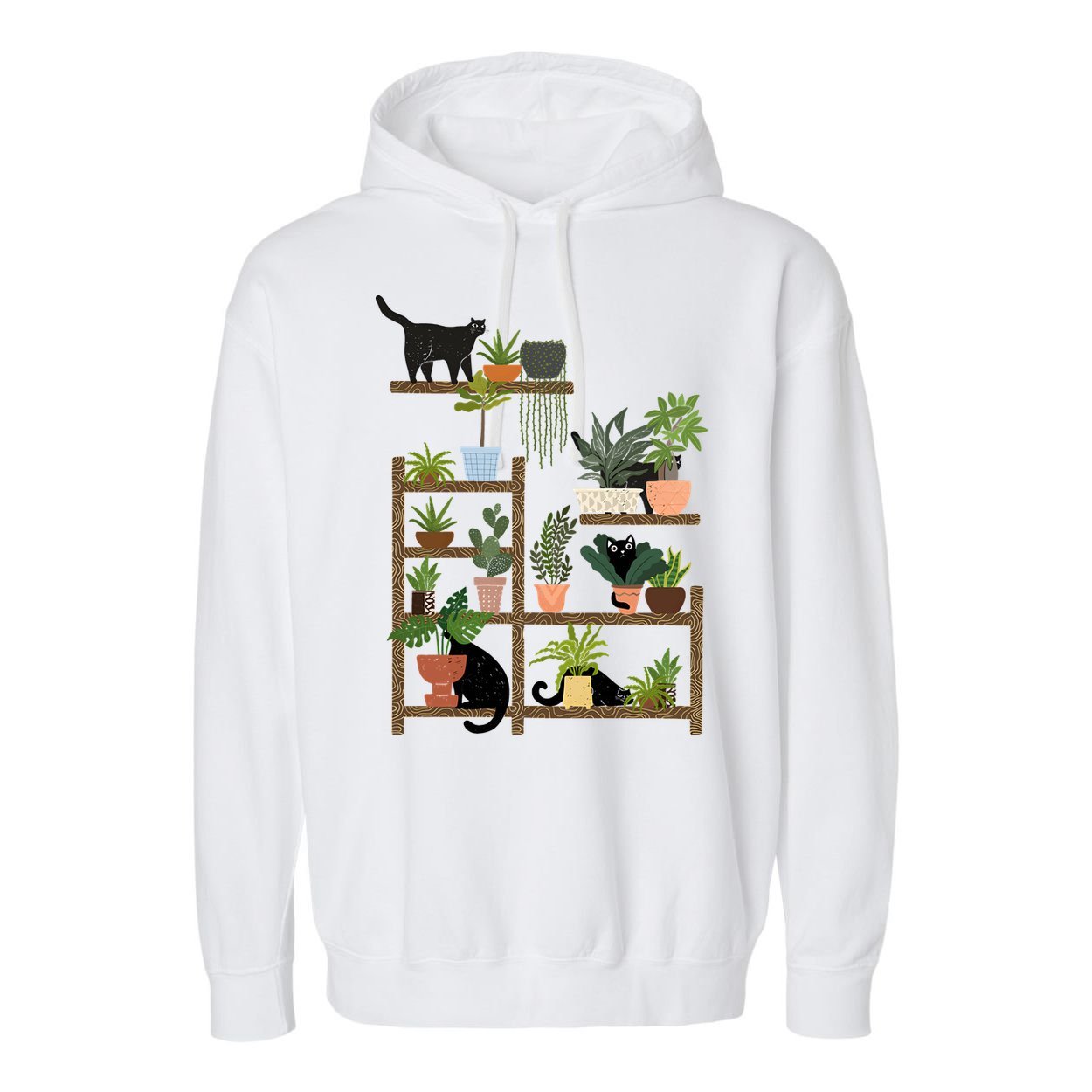 Cats And Plants Garment-Dyed Fleece Hoodie