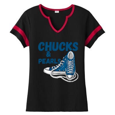 Chucks And Pearls Cute Women Ladies Halftime Notch Neck Tee