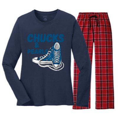 Chucks And Pearls Cute Women Women's Long Sleeve Flannel Pajama Set 