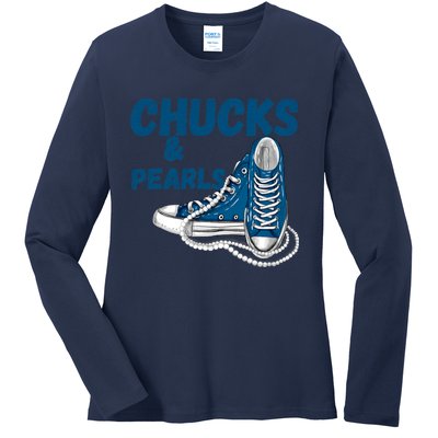 Chucks And Pearls Cute Women Ladies Long Sleeve Shirt