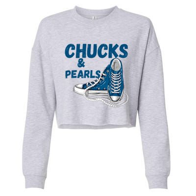 Chucks And Pearls Cute Women Cropped Pullover Crew