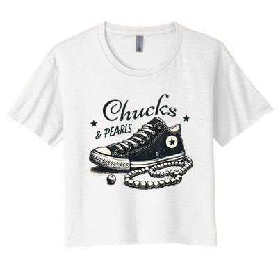 Chucks And Pearls IM With Her Kamala 2024 Women's Crop Top Tee