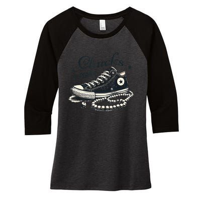 Chucks And Pearls IM With Her Kamala 2024 Women's Tri-Blend 3/4-Sleeve Raglan Shirt