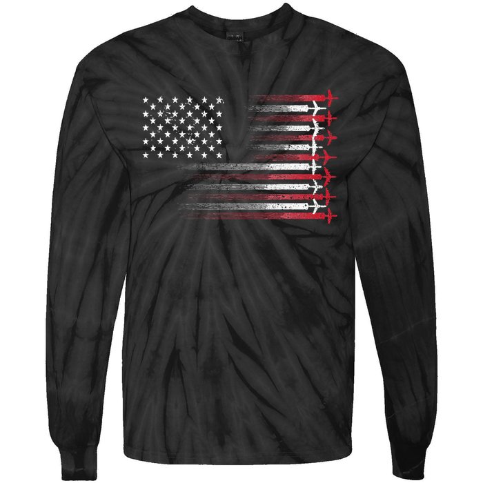 Cute Airplane Pilot Art For Wo Aviation 4th Of July Tie-Dye Long Sleeve Shirt