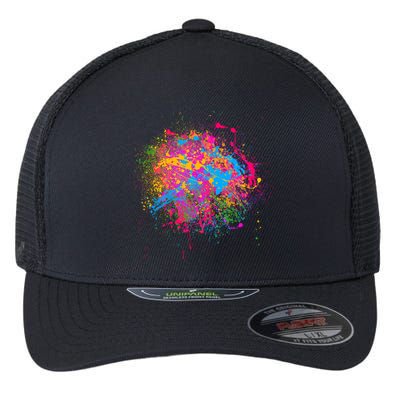 Colorful Artsy Paint Splat Flexfit Unipanel Trucker Cap