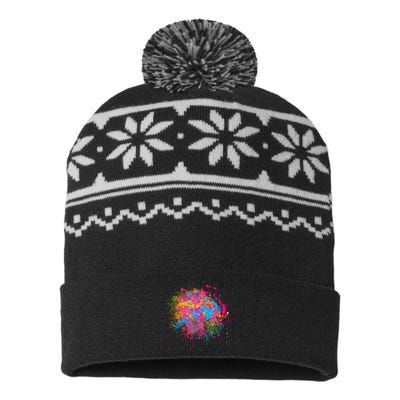 Colorful Artsy Paint Splat USA-Made Snowflake Beanie