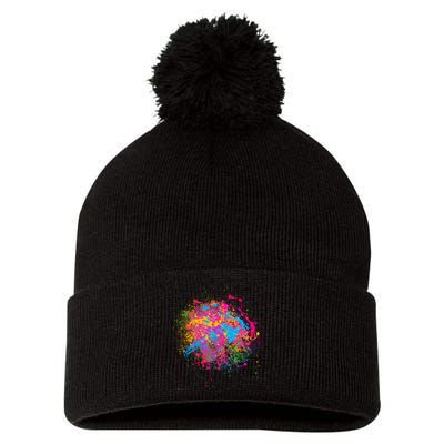 Colorful Artsy Paint Splat Pom Pom 12in Knit Beanie