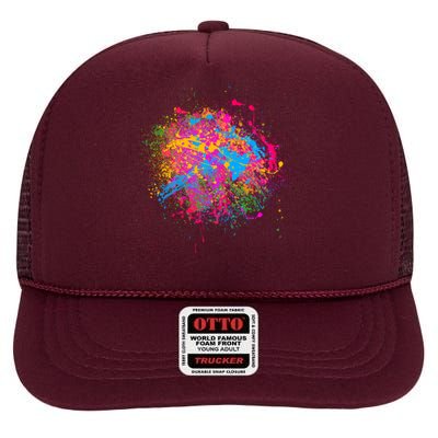 Colorful Artsy Paint Splat High Crown Mesh Back Trucker Hat