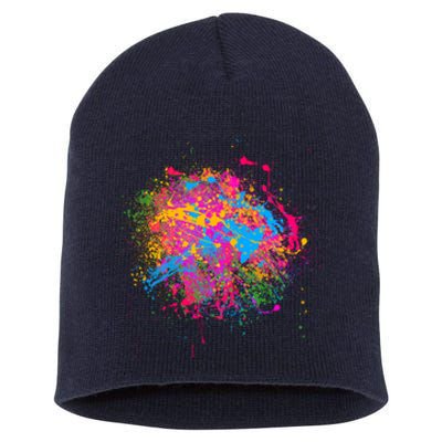 Colorful Artsy Paint Splat Short Acrylic Beanie