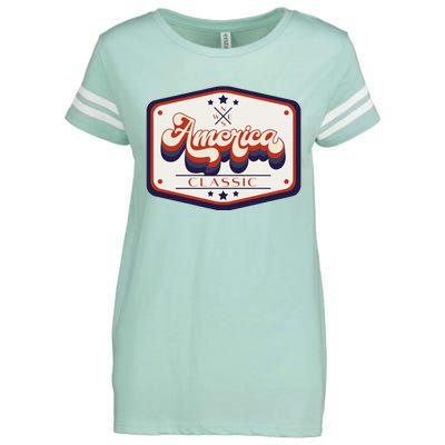 Classic American Patriotic Vintage Trucker Patch Enza Ladies Jersey Football T-Shirt