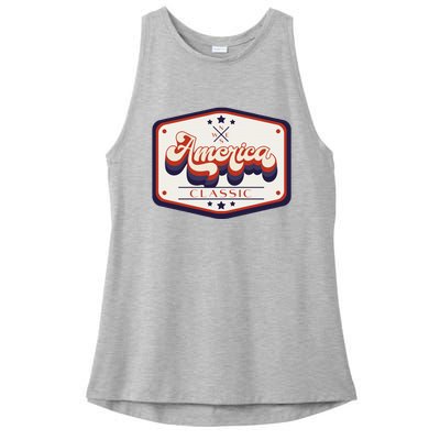 Classic American Patriotic Vintage Trucker Patch Ladies PosiCharge Tri-Blend Wicking Tank