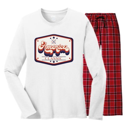 Classic American Patriotic Vintage Trucker Patch Women's Long Sleeve Flannel Pajama Set 