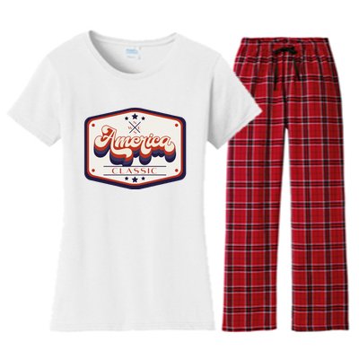 Classic American Patriotic Vintage Trucker Patch Women's Flannel Pajama Set