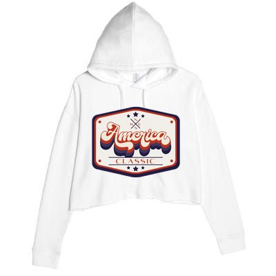 Classic American Patriotic Vintage Trucker Patch Crop Fleece Hoodie