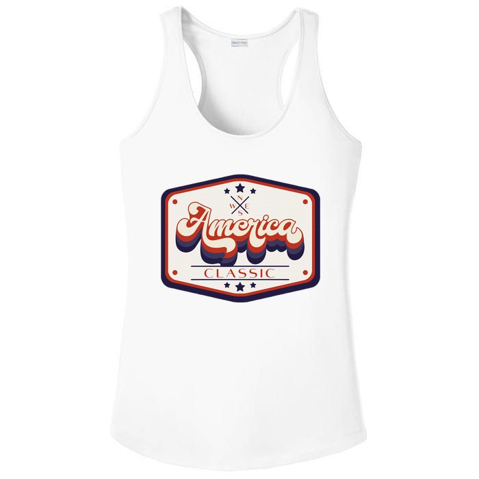 Classic American Patriotic Vintage Trucker Patch Ladies PosiCharge Competitor Racerback Tank