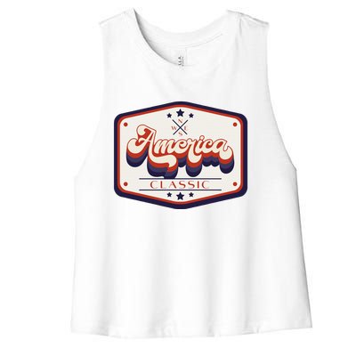 Classic American Patriotic Vintage Trucker Patch Women's Racerback Cropped Tank