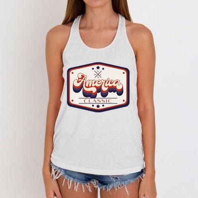 Classic American Patriotic Vintage Trucker Patch Women's Knotted Racerback Tank