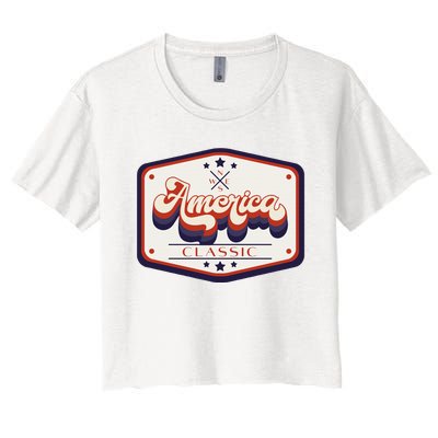 Classic American Patriotic Vintage Trucker Patch Women's Crop Top Tee