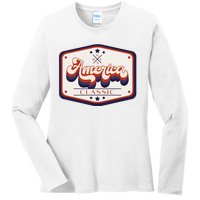 Classic American Patriotic Vintage Trucker Patch Ladies Long Sleeve Shirt