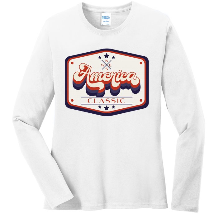 Classic American Patriotic Vintage Trucker Patch Ladies Long Sleeve Shirt