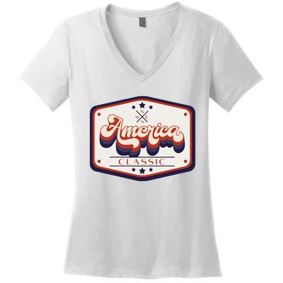 Classic American Patriotic Vintage Trucker Patch Women's V-Neck T-Shirt