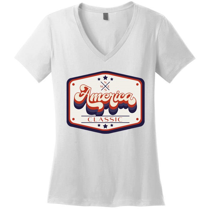 Classic American Patriotic Vintage Trucker Patch Women's V-Neck T-Shirt