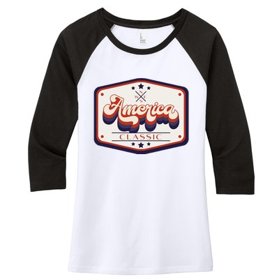 Classic American Patriotic Vintage Trucker Patch Women's Tri-Blend 3/4-Sleeve Raglan Shirt